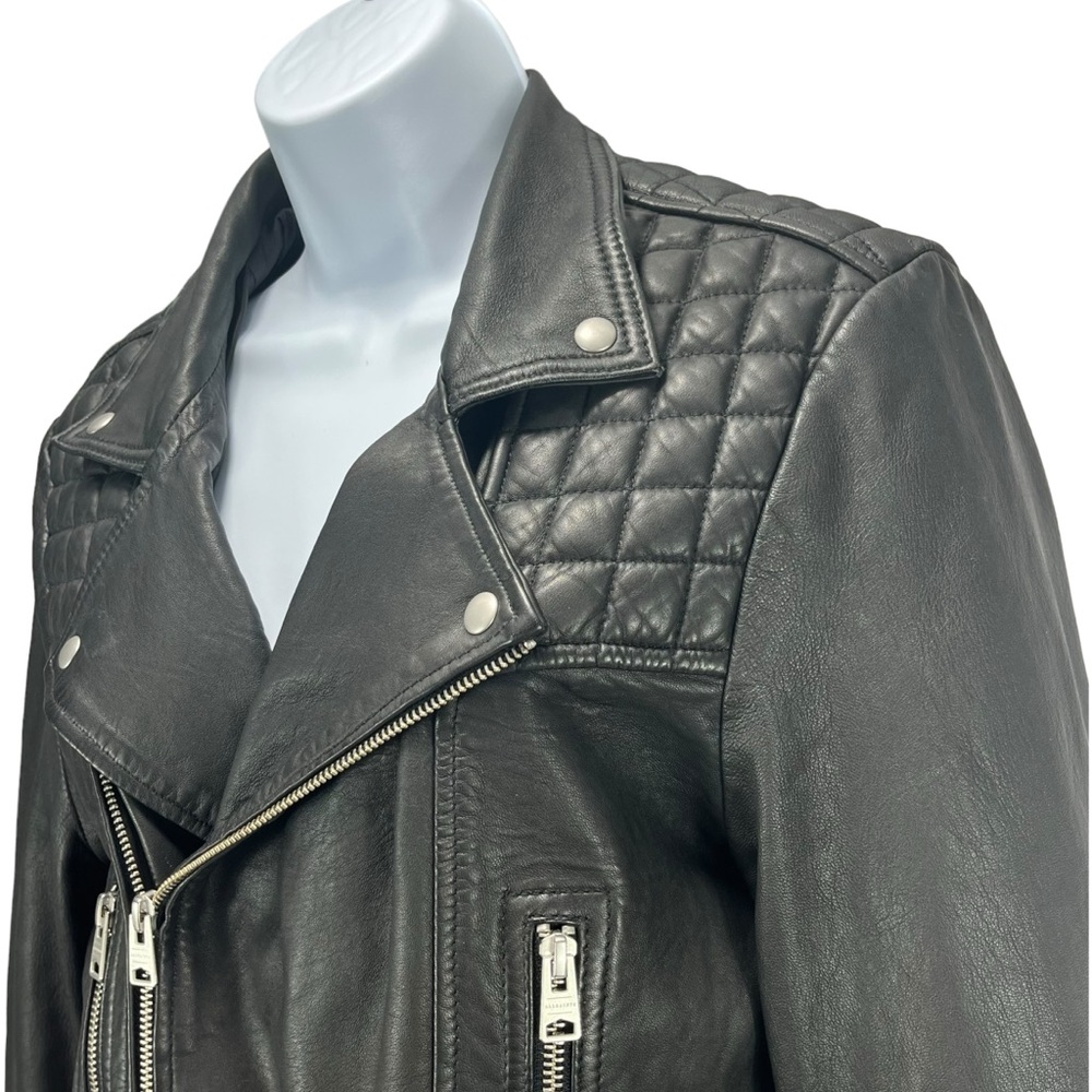 AllSaints Women Small Black Quilted Soft Leather Moto Biker Jacket - Picture 4 of 11